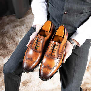Handmade Men's Leather <b>Shoes</b> Business Formal Lace-up Carved Brogue <b>Shoes</b> Top Layer Cowhide Custom Service Available - Product Image 2