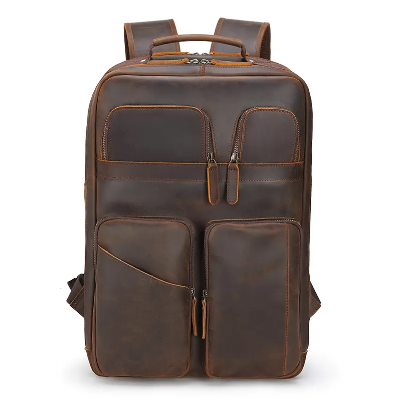 TIDING Custom New Design Men Casual Vintage Daypack Bag Antitheft Genuine Crazy Horse Leather Travel Backpack Back Pack For Men