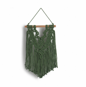Tapiz de Macramé Verde Hecho a Mano con Nudos, Decoración de Pared con Varilla de Madera y Borlas, Estilo para el Hogar - Product Image 1