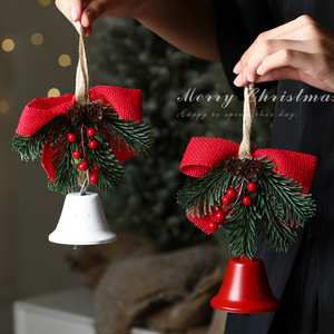 LINGKAI <b>Christmas</b> Metal Bell Ornament with Burlap <b>Bow</b> Pine Branch <b>Red</b> Berries Xmas <b>Tree</b> Hanging Pendant for Holiday Decor - Product Image 2