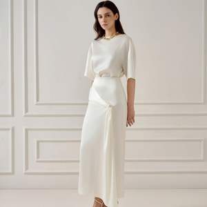 Trendy Clothing Women's Formal <b>Skirts</b> LIIA SILK-BLEND <b>MIDI</b> WRAP <b>SKIRT</b> Mison Satin Twist-Front Trendy Women's Clothing - Product Image 2