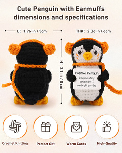 Muñeco de pingüino de ganchillo hecho a mano con orejeras, lindo juguete de peluche inspirador tejido para regalo o decoración - Product Image 4