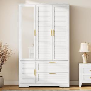 <span class=keywords><strong>Armoire</strong></span> de rangement autoportante <span class=keywords><strong>blanche</strong></span> en bois massif à 3 portes avec miroir pour commande en gros - Product Image 1