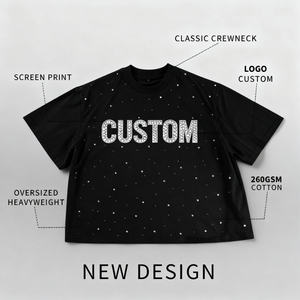 T-shirt en coton 100% pour homme, à manches courtes, tricoté, avec graphisme en strass, diamant, logo imprimé, décontracté, écologique, de haute qualité, personnalisé, 180 - Product Image 3