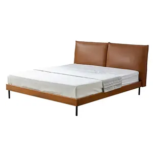 新款现代欧式卧室家具奢华设计真皮双人床