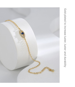 Trendy Fashionable 18k PVD Gold-Plated Brass Thin Chain Women's Eye Design Heart Shape Zircon Stone Claw Setting Charm <b>Bracelet</b> - Product Image 1