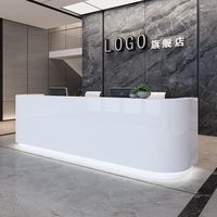 Comptoir de réception de bureau moderne en fibre de verre Corian, blanc, avec éclairage LED et bambou