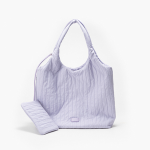 Light Purple Quilted Nylon Shoulder Bag Zipper Tote Hobo <b>Handbag</b> with Pouch for Women Daily Travel - Product Image 1