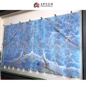 Marble Slab Price Book Match Translucent Onyx Wall Panel Cladding Decoration Golden Veins Marble Transparent Stone Marmor Onix Tiles Blue Slab