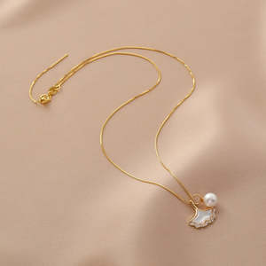 WENCHI Women's Ginkgo Biloba Necklace Exquisite Natural White Fritillary Design Elegant Edison Pearl 925 Silver Jewelry - Product Image 2