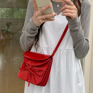 Niche Design Red Patent Leather <b>Square</b> Bag With Bow 7 Inch Magnetic Buckle Single Strap Fashion Shoulder Crossbody Bag - Product Image 4