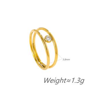 Bague unisexe en acier inoxydable plaqué or 18 carats avec triple bande entrelacée et zircon unique - Forme de bande fine, style quotidien, luxe léger et élégant - Product Image 5