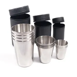 2024 hot selling custom logo 4 set of 1oz stainless steel travel wine shot glass cup