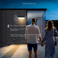 Lampu Dinding LED Tenaga Surya PIR Tahan Air IP54 Lumen Tinggi 6000K Cahaya Siang Hari untuk Pagar Taman Luar Ruangan, Dapat Diredupkan dengan Sensor