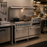 Cuisinière commerciale à gaz 6 brûleurs, plaque de cuisson 24 pouces, four à griller, en acier inoxydable, pour restaurant