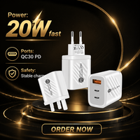 Chargeur mural USB 20W PD QC3.0, adaptateur de charge rapide double USB C pour téléphone portable