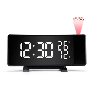 זמן הקרנת מראה LED דיגיטלי שולחן שעון מעורר Fm רדיו זמן טמפרטורת לחות מקרן שינה מראה שולחן שעון