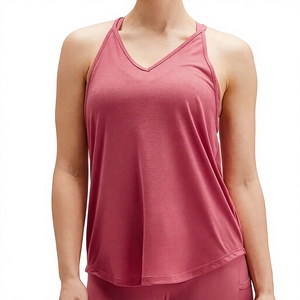 Débardeur rose sans manches à col en V pour femme, en maille respirante, couleur unie, décontracté, longueur standard - Product Image 1