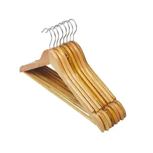 Slaapkamer Leuke Goud Zwart Natuurlijke Geel Fashion Volledige Hout Houten Pak Kleding Hanger Messing Haak Met Antislip Bars Voor Doeken