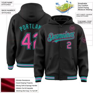 Chaqueta Letterman Personalizada Negra, Rosa y Aqua para Hombre, Sudadera Varsity de Béisbol con Forro Acolchado, Estilo Preppy para Otoño - Product Image 3