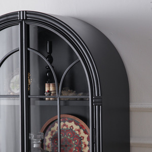 Mueble de Salón con Puerta de Vidrio Arqueado Negro, Unidad de Almacenamiento y Exhibición para Decoración del Hogar - Product Image 4