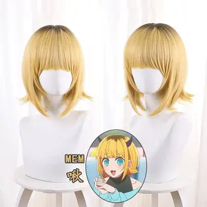 Vente en gros 35cm court noir blond mixte Oshi no Ko Cosplay MEM Cyo perruque synthétique Anime Halloween Cosplay Costume perruque