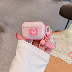 Linda funda de corazón para <span class=keywords><strong>auriculares</strong></span> <span class=keywords><strong>iPhone</strong></span> 1 2 3, funda brillante para <span class=keywords><strong>auriculares</strong></span> Pro funda de carga - Product Image 1