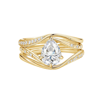 Bague fine empilable en argent sterling 925 plaqué or 18 carats avec moissanite VVS, motif poire vintage et motif vigne fluide, pour femme