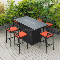 Modernes 6-Sitzer Outdoor Dining Set Garten Bar Möbel Aluminium Bank Tisch mit Feuerstelle für Strand Camping Metall Tischs tühle