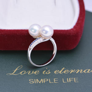 Anneau pour femme en argent S925, perle d'eau douce 8-9 mm, lumière blanche intense, double perle, presque sans défaut, vente en gros, anneaux tendance INS - Product Image 5