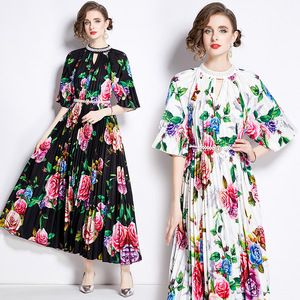 Sens supérieur transfrontalier de grande taille pour <span class=keywords><strong>femmes</strong></span> impression perles lourdes robe longue plissée jupe plissée tempérament Drees <span class=keywords><strong>femmes</strong></span> - Product Image 6