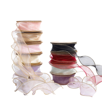 Ruban cadeau 40 mm, fil de soie ondulé enroulé, fil de queue de poisson, fil bouclé en organza, bord doré, boîte cadeau artisanale, nœud, Saint-Valentin