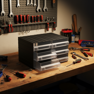 Unité de rangement en plastique Fervi avec tiroirs transparents extractibles, boîte de rangement à 6 compartiments pour outils et petites pièces - Product Image 3