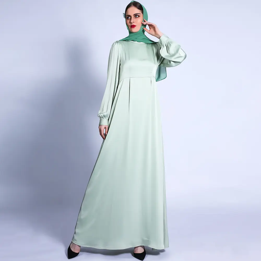 2022 Abaya Vrouwelijke Matte Lantaarn Mouw Jurk Elegante Lange Mouwen Lange Jurk Render Casual Mousseline Vrouwen Jurk