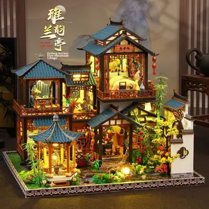 Casa de Muñecas de Estilo Elegante para Armar, Modelo de Juguete Estático, Casa de Muñecas para Armar, Librero para Armar - Product Image 1