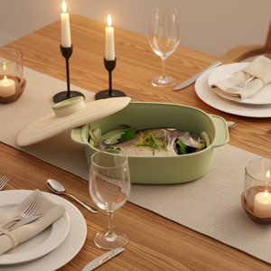 Explosion Kitchen Microwave Oven Special Steamer Rice Cooker Heating <strong>Fish</strong> Roast Chicken Plate with <strong>Pot</strong> Cover Lid - Product Image 2