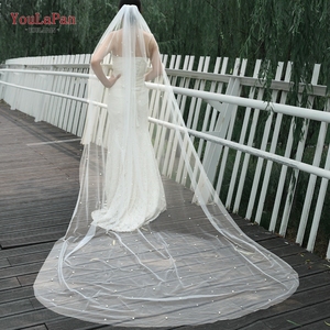 Youlagan V109 lấp lánh Sequins và ngọc trai Mạng Che Mặt cô dâu mềm mại và thoáng khí trắng vải tuyn lưới cô dâu Nhà thờ Chiều dài Mạng Che Mặt đám cưới - Product Image 6