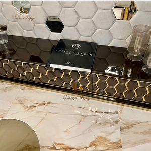 Luxury 3D Geometric Honeycomb <b>TV</b> <b>Stand</b> Gold Top Modern Living Room Cabinet - Product Image 4