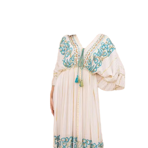 Vestido Largo Elegante Tejido para <span class=keywords><strong>Mujer</strong></span> 5234, Manga Abullonada, Cuello en V, Verano, Maxi, Casual, Uso Diario, Suave, Fluido y Transpirable - Product Image 2