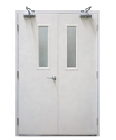 Porte commerciale moderne en acier galvanisé coupe-feu avec barre anti-panique et verre fini pour appartement, hôtel, école – Durée de résistance 20 min à 3 heures