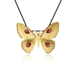 Abiding Natural Garnet 925 Sterling Silver Gold Plated Butterfly Delicate Handmade Jewelry Brooch