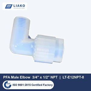อะแดปเตอร์ข้อต่อ PFA แบบข้อศอกตัวผู้ ขนาดท่อ 3/4 นิ้ว OD x 1/2 นิ้ว NPT ข้อต่อแบบปลายบาน LT-E12NPT-8 ทนทานต่อสารเคมีที่มีความบริสุทธิ์สูง - Product Image 1