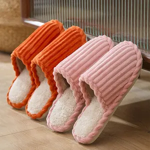 Warm thermal women indoor plush fuzzy fur lined house home slippers