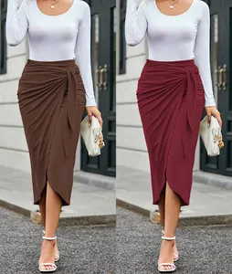 High Quality Casual Pleated Irregular Hem Skinny Wrap Pencil Skirts For Women Stylish Elegant