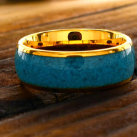 Vente en gros de bagues en tungstène pour hommes texture turquoise incurvée particules biseautées style classique pour bijoux d'anniversaire de fête de fiançailles