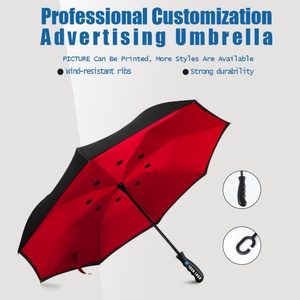 Extra Large Double Canopy Vented Windproof Inverted Reverse Upside Down <b>Umbrella</b> with C-shape Handle - Product Image 4