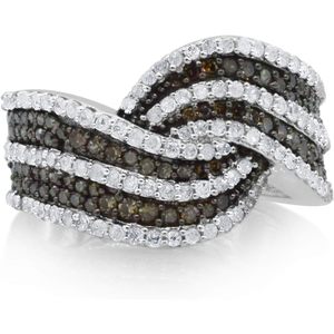 Round Cut Natural White And Brown Diamond Wave Ring 1.25 Cttw In 925 Sterling Silver G H Color Modern Statement Band For Women - Product Image 1