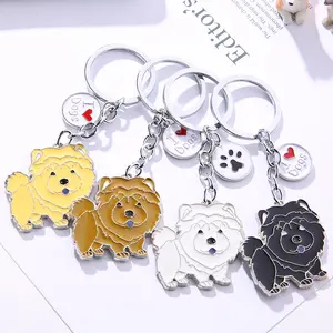 Creative Gifts Painted key Chain Metal Enamel Pet designer french bulldog Dog paw Keychain