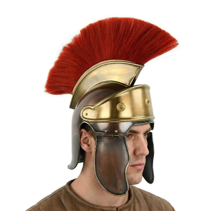 Roman Helmet With Red Crest Metal Antique Style Headpiece For Costume Use - Product Image 1