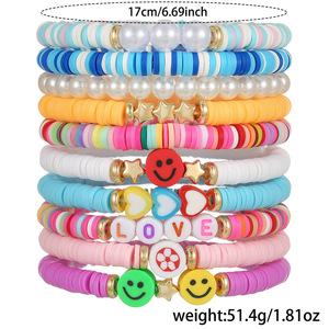 Ensemble de bracelets empilables en pâte polymère colorée avec breloques Smiley et cœurs pour femme, bijoux cadeau, origine Yiwu - Product Image 3